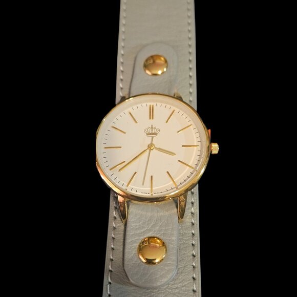 Premier Designs Watch Gray Leather Studded Band (NWOT - Needs Battery) - Picture 2 of 4